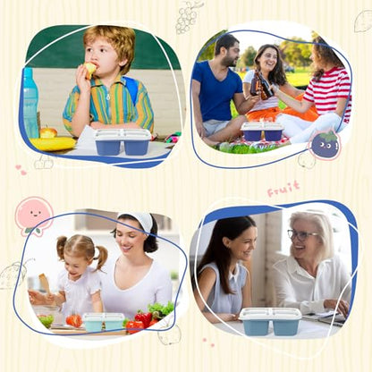 Honeydak 5 Pack Snack Containers 4 Compartment Bento Snack Boxes Reusable Lunchable Containers with Lids Divided Meal Prep Lunch Food Storage Box for School Work Travel(Blue Ombre,Equal) - color: Blue Ombre, style: Equal