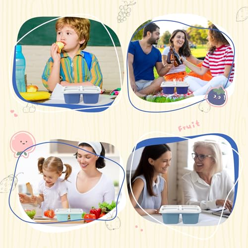 Honeydak 5 Pack Snack Containers 4 Compartment Bento Snack Boxes Reusable Lunchable Containers with Lids Divided Meal Prep Lunch Food Storage Box for School Work Travel(Blue Ombre,Equal) - color: Blue Ombre, style: Equal