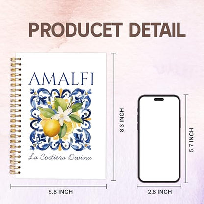 KAOWT Blue and White Amalfi Coast Italian Lemon Notebook Journal, Mediterranean Tile Notebooks for Note Taking, Coastal Beach Ocean Journal, Botanical Lemon Hardcover Spiral Notebook 5.5x8.3in - color: Summer notbook-Lemon