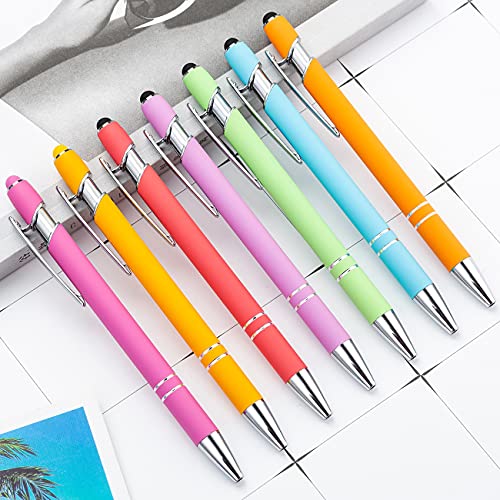 PASISIBICK 12 Pieces Rainbow Rubberized Soft Touch Ballpoint Pen with Stylus Tip, Stylish, Premium Metal Pen, Black Ink, Medium Point(Pack of 12) - color: 12 Pcs Stylus Pens