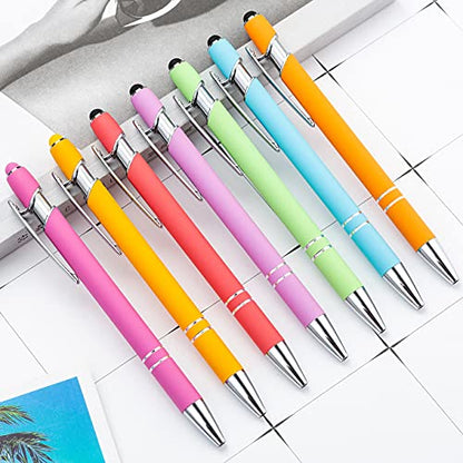 PASISIBICK 12 Pieces Rainbow Rubberized Soft Touch Ballpoint Pen with Stylus Tip, Stylish, Premium Metal Pen, Black Ink, Medium Point(Pack of 12) - color: 12 Pcs Stylus Pens