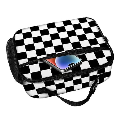 Checkered Lunch Bag Reusable Insulated Lunch Box Keep Food Cooler Thermal Lunch Tote for Women Men - color: Checkerboard grid