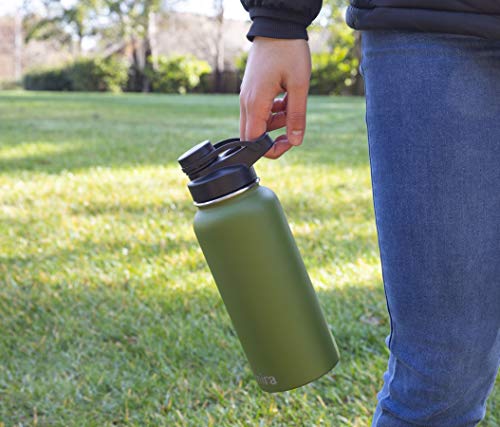 MIRA 32 oz Insulated Sports Bottle - Stainless Steel Temperature Control Thermo - Easy-Drink Spout (24Hr Cold/12Hr Hot) - Olive Green - color: Olive Green - 2 Lids