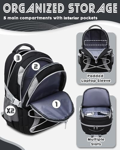 BLUEFAIRY Middle High School Backpack for Boys Girls Large Bookbag with Laptop Compartment Back to School Book Bags for Teens Teenagers Mochilas Escolares para Niños Niñas (Black/Gray, Solid) - color: Black/Gray