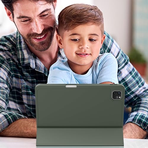 ZryXal iPad Pro 11 Inch Case (M5) 2025/ (M4) 2024 (Model: A2836/A2837/A3006), Trifold Stand Smart Cover with Pencil Holder and Soft TPU Back, Auto Wake/Sleep (Dark Green) - color: Dark Green