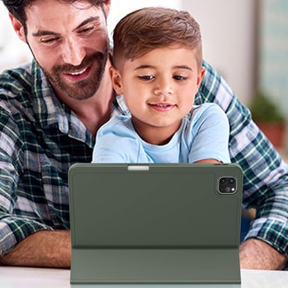 ZryXal iPad Pro 11 Inch Case (M5) 2025/ (M4) 2024 (Model: A2836/A2837/A3006), Trifold Stand Smart Cover with Pencil Holder and Soft TPU Back, Auto Wake/Sleep (Dark Green) - color: Dark Green