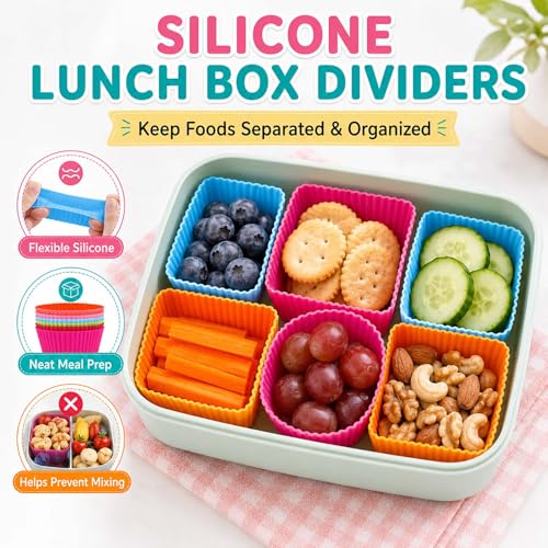 Set of 49 Lunch Box Accessories, Includes 18 Silicone Lunch Box Dividers Cupcake Liners, 4 Mini Ketchup Bottle Condiment Squeeze Bottles Sauce Containers for Bento Box, 27 Food Picks Fruit Toothpicks