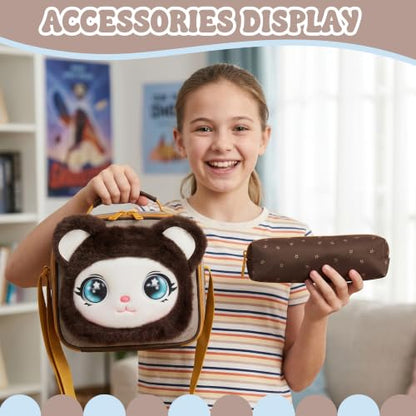 Girls Rolling Backpack for Kids with Wheels,Cute 3D Kids Rolling Backpack for School,Lightweight Kids Luggage for 6-8,Large Capacity BookBag with Wheels & Telescopic Handle - color: 3d Plush Cute Bronze