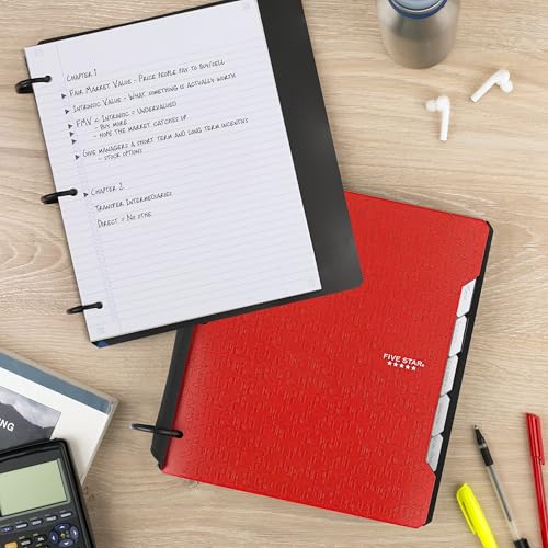 Five Star Flex Refillable Notebook + Study App, College Ruled Paper and 1-1/2 Inch TechLock Ring Binder with Pockets, Tabs and Dividers, 300 Sheet Capacity, Fire Red (29324AB2) - color: Fire Red, size: 1 Pack