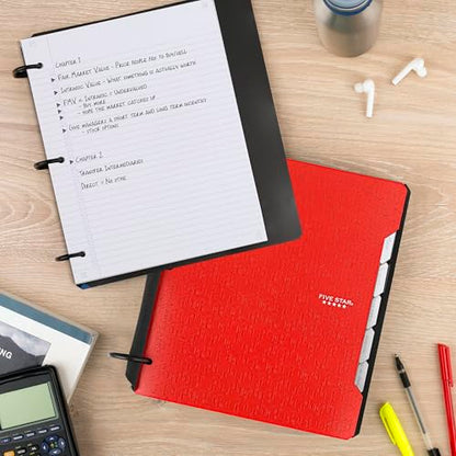 Five Star Flex Refillable Notebook + Study App, College Ruled Paper and 1-1/2 Inch TechLock Ring Binder with Pockets, Tabs and Dividers, 300 Sheet Capacity, Fire Red (29324AB2) (Pack of 6) - color: Fire Red, size: 6 Pack