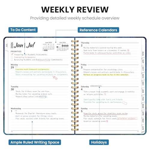 Planner 2026-2027, Academic Planner Weekly and Monthly, Jul 2026 - Jun 2027, Spiral Bound School Planning Tool with Tabs and Pocket, Perfect for Students & Teacher, 6.3" x 8.5", Starlit Peaks - color: Starlit Peaks, size: 6.3"x8.5" (A5)
