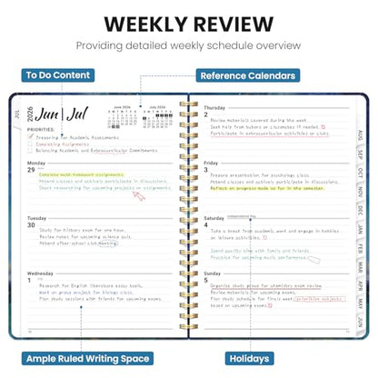 Planner 2026-2027, Academic Planner Weekly and Monthly, Jul 2026 - Jun 2027, Spiral Bound School Planning Tool with Tabs and Pocket, Perfect for Students & Teacher, 6.3" x 8.5", Starlit Peaks - color: Starlit Peaks, size: 6.3"x8.5" (A5)