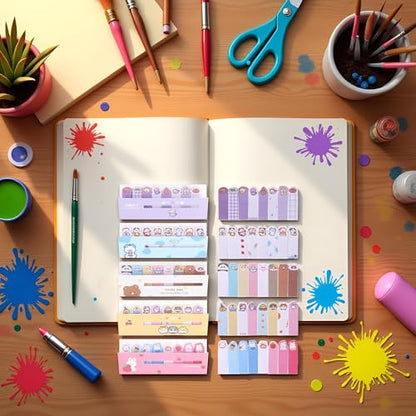 600 Pcs Self-Stick Index Tabs Sticky Note Tabs Cartoon Page Flags Cute Animals Bookmarks Mini Sticky Note Paper Page Markers Stickers for Students Books File，Notebook Office and School Supplies