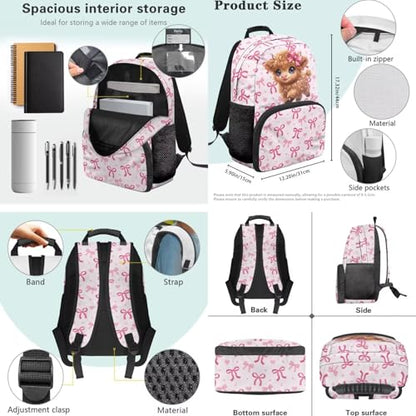 3-in-1 Girls Backpack School Bag and Lunch Box Set Pencil Case for Middle School Teen Highland Cow Print Lightweight Elementary Schoolbags Book Bag Travel Casual Daypack - color: Pink Bows-highland Cow Print