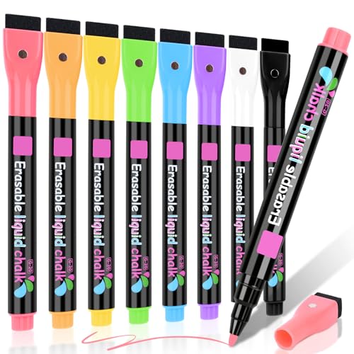 Magnetic Wet Erase Markers, Liquid Chalk Markers Fine Tip Whiteboard Marker for Acrylic Calendar, Mirrors, Clear Glass, Planning Board Wet Wipe Pens, 8 Pack - color: Fine Tip-8 pack