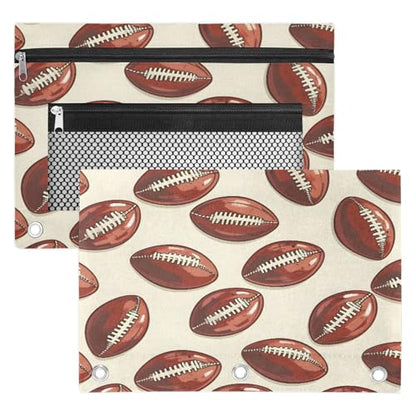Sports Football Pencil Pouch for 3 Ring Binder Soccer Rugby Balls Pencil Case Bag with Clear Window Zipper Pockets for Kids Girls Boys Students School College Supplies 2 Pack - color: Brown Beige
