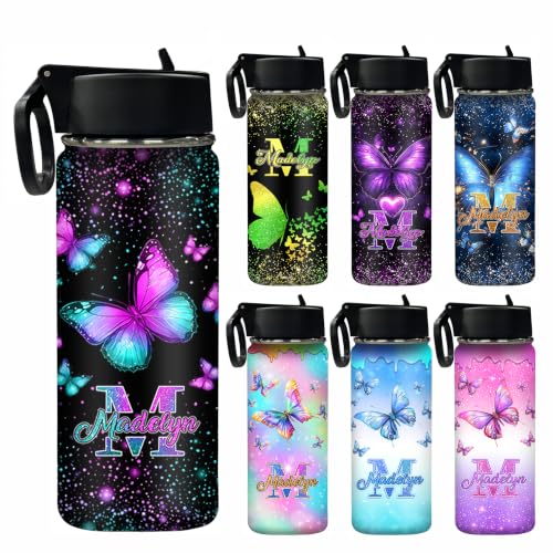 MyPupSocks Personalized Kids Water Bottle for School, Custom Water Bottle Stainless Steel with Names for Boys Girls, Customized 18oz Insulated Water Bottle for Kids with Straw Lid - color: Color 90