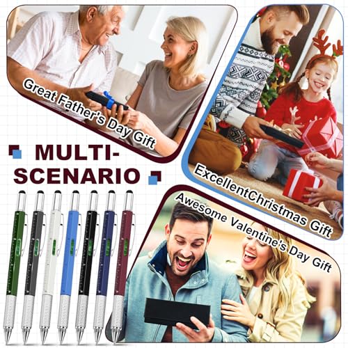 Zhanmai 8 Pcs 6 in 1 Multitool Pen Bulk Gift for Men Multi Tool Ballpoint Pen with Ruler Level Screwdriver Stylus Cool 20 Ink Refill Tool Gadget Birthday Christmas Stocking Stuffers(Seven Colors) - color: Seven Colors