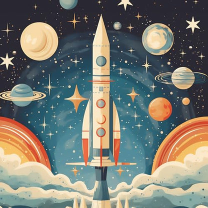 RICCO BELLO Wide Ruled Hardcover Diary Journal, Space Rocket | Bookmark, Band Closure, Storage Pocket, 5.7 x 8.4 Inches, 192 Pages - color: Space Rocket
