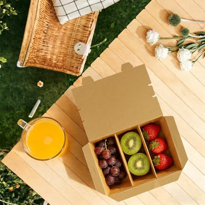 30 Pack 3 Compartment Paper Take Out Food Containers, 7.5x5.4x2.6" Kraft Brown Take Out Boxes, Disposable To Go Container Take Out Containers, Greaseproof Paper Bento Box Takeout Lunch Boxes with Lid - color: Kraft Paper Color-Flip Top