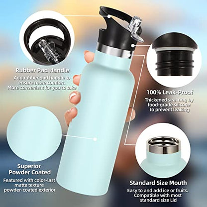 Volhoply 17oz Kids Insulated Water Bottle,Stainless Steel Water Bottles with Straw Lid,Double Wall Vacuum Metal Cups Water Bottle,Reusable Sports Water Flask Keep Hot & Cold for School(Fog,1 Set) - color: Fog