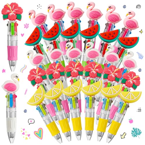30Pcs Summer Hawaiian Mini Multicolor Ballpoint Pens 4-in-1 | Retractable Pen Bulk for Birthday Party Classroom Student Prizes Teacher Rewards - style: MiniHawaiianBallpointPens30Pcs