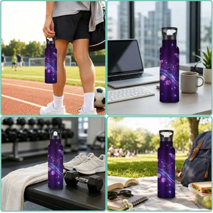 Insulated Water Bottle,Flying Butterflies 20 oz Stainless Steel Water Bottles with Straw Lid,Purple Leak Resistant Double Insulated Flask with Handle,Fits Cup Holder,Keeps Drinks Cold - color: Flying Butterflies,Purple