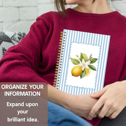 KAOWT Blue Striped Lemon Notebook Journal, Blue and White Lemon Notebooks for Note Taking, Botanical Hardcover Spiral Notebook 5.5x8.3in - color: Summer notbook-lemon blue striped