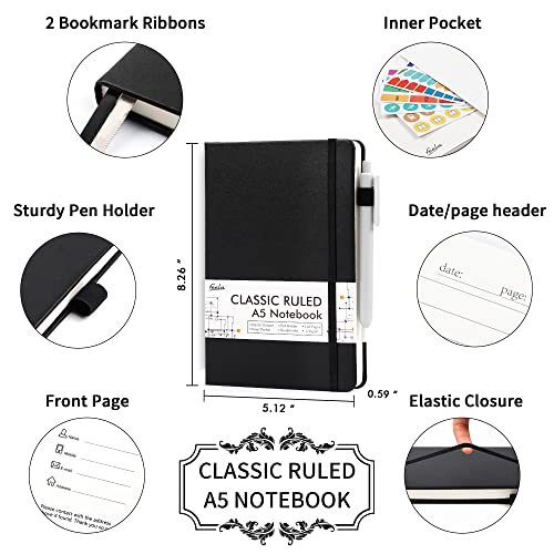 24 Pack Journal Notebook for Work, Feela Business Notebook Bulk Hardcover Lined Writing Journal with Pen Holder for Men Women Note Taking, with 24 Black Pens, 120 GSM, 5.1”x8.3”, A5, Black - color: 24 Pack black