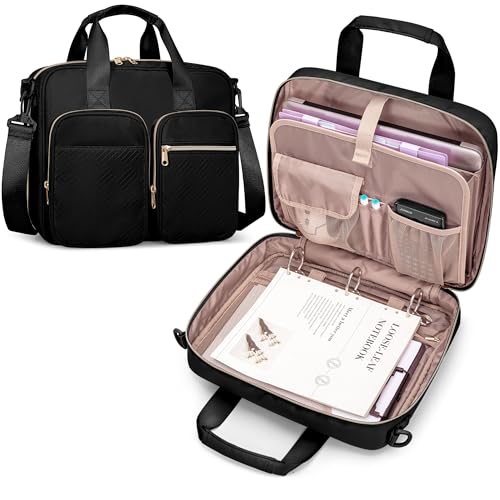 3 Ring Zipper Binder, 2 Inch Ring Binder Organizer Bag with Strap | Binder Bag Fits 13" Laptop & 500 Sheets, Detachable Shoulder Strap, Large Capacity Zip Up Portfolio Folder Bag for Office - color: Black