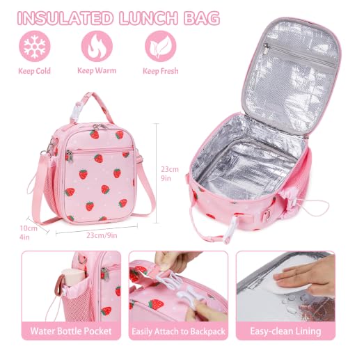 Bento Lunch Box for Kids Adult, Leakproof 3-4 Compartment Bento Box Set with Insulated Food Jar,Water Bottle, Lunch Bag, School Lunch Container for Toddler Teen Girls Boys Ages 3+(Strawberry) - color: Strawberry