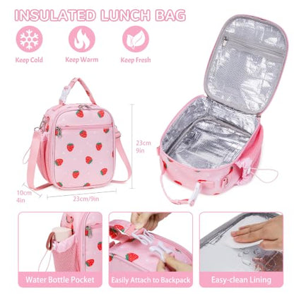 Bento Lunch Box for Kids Adult, Leakproof 3-4 Compartment Bento Box Set with Insulated Food Jar,Water Bottle, Lunch Bag, School Lunch Container for Toddler Teen Girls Boys Ages 3+(Strawberry) - color: Strawberry