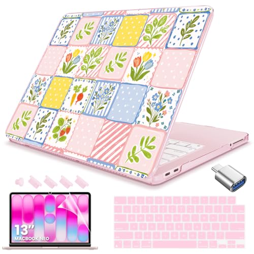 Teryeefi Case for MacBook Neo 13 Inch 2026 (Model A3404) Printing Hard Shell Cover with Screen Protector &Keyboard Cover & USB-C Adapters - Polka Dot Floral - color: Polka Dot Floral