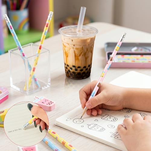 Xqumoi 60Pcs Bubble Tea Pencils with Eraser - Boba Milk Tea #2 HB Pencils, School Classroom Student Rewards Office Supply Holiday Gift Goodie Bag Fillers Stuffers Birthday Party Favors - style: Bubble Tea