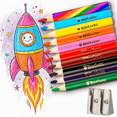 Jumbo Fat Triangle Colored Pencils for Kids, Toddler Pencils Set of 10 | Includes rainbow pencil & sharpener with thick 5mm natural wood core builds grip & proper writing posture - teacher approved
