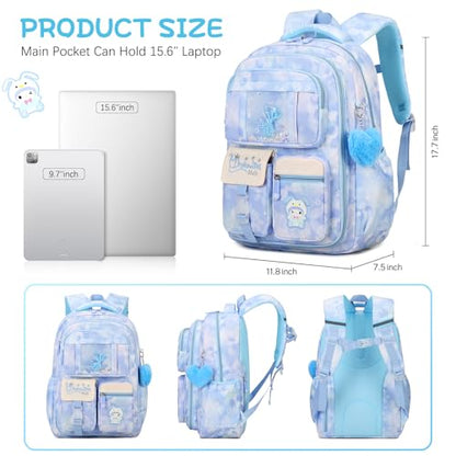 Jafeton Backpacks for Girls, Girls Backpack with Insulated Lunch Bag and Pencil Case for Kids Teens Elementary Middle High School Student, Cute Bow School Bag Travel Daypacks Book Bag Set - color: Blue