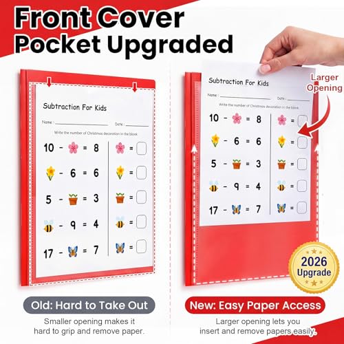 Henoyso 24 Pcs Plastic Folders with Clear Front Pockets and Prongs School to Home File Organizer Plastic Folder for Back to School Parent Teacher Communication Homework Office (Red) - color: Red