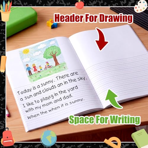 Gueevin 6 Pack Black Marble Primary Composition Notebook with Picture Space Bulk for Grades K-2 110 Page 8.5 X11'' Half Primary Journal K-2 Drawing Story for Back to School First Day of School - style: Marble