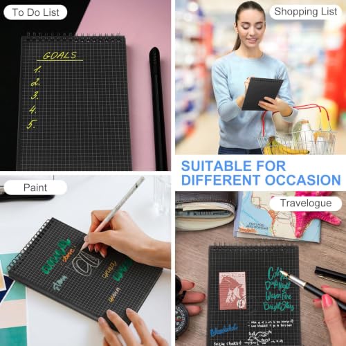 Engrowtic 2 Pack Graph Paper Spiral Notepad A5 Top Wirebound Notepad Grid Notebook Steno Pad Memo Notebook Grid Paper 140 Pages for Writing Sketching Drawing Office Supply(Black (internal Black)) - color: Black(internal Black)