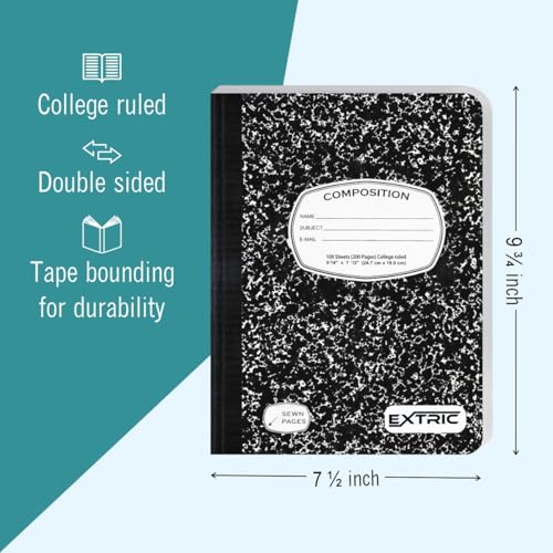 EXTRIC Composition Notebook College Ruled 6 PK Bulk 200 Pages for School - size: 6 Pack, style: College Ruled