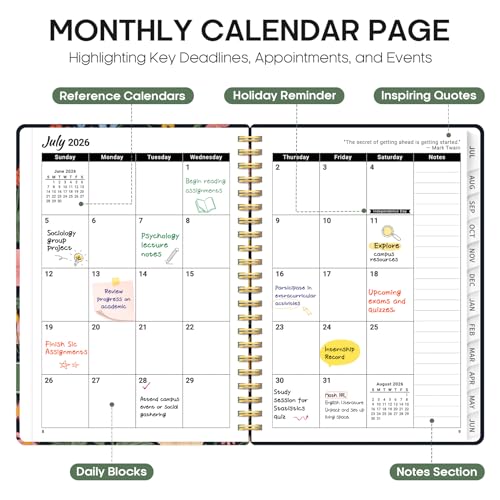 Planner 2026-2027, Academic Year Monthly and Weekly Calendar Planner, Jul 2026 - Jun 2027, Hardcover Teacher Student Planning Agenda book with Tabs, Perfect for School Office Supplies, 6.3" x 8.5" - Garden Bird - color: C-Garden Bird, size: (6.3"x8.5")a5
