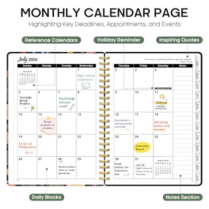 Planner 2026-2027, Academic Year Monthly and Weekly Calendar Planner, Jul 2026 - Jun 2027, Hardcover Teacher Student Planning Agenda book with Tabs, Perfect for School Office Supplies, 6.3" x 8.5" - Garden Bird - color: C-Garden Bird, size: (6.3"x8.5")a5