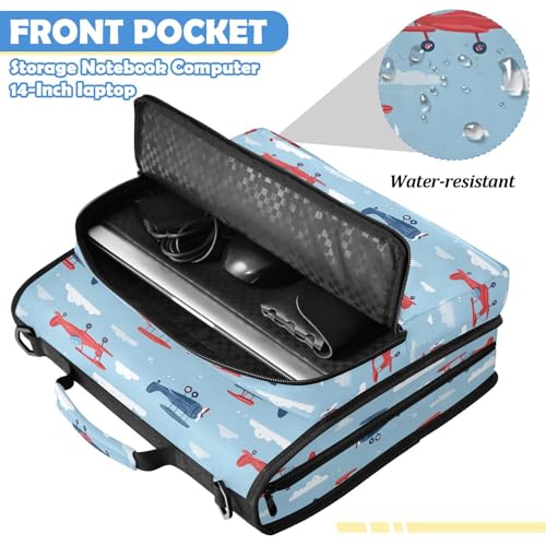 Cute Airplanes Cartoon 3 Ring Zipper Binder Bag with Laptop Pockets and Shoulder Strap Tote Binders Organizer Case for School Office - color: Airplanes