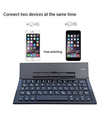 Geyes Foldable Bluetooth Keyboard Portable Folding Wireless Keyboard with Portable Pocket Size, Aluminum Alloy Housing for iPhone,iPad, Tablet,Laptops and Smartphones (Black)