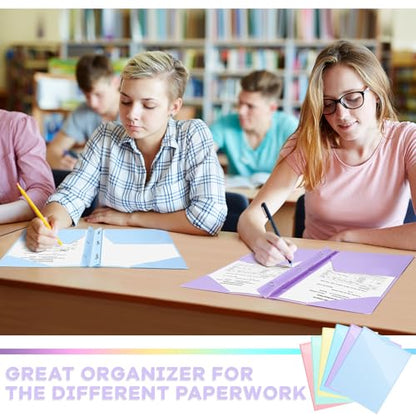 Henoyso 18 Pcs Plastic Folder with Clear Front Pocket and 3 Prong Plastic Folders with Card Slot Pocket Folders with Prongs for School Office (Pastel) - color: Pastel