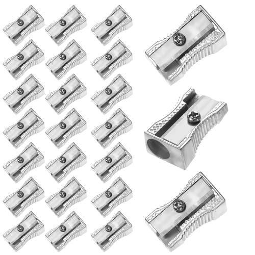 24 Pcs Pencil Sharpener Handheld Metal Mini Pencil Sharpeners Single Hole Rectangular Small Sharpeners Pencil Sharpening Bulk Manual Pencil Sharpener for Graphite Colored Pencils Wood-cased Pencils