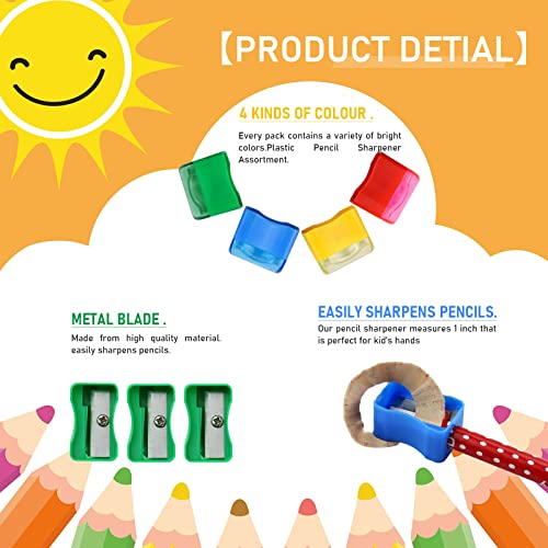 96 PCS Coloured Plastic Pencil Sharpener，Kids Plastic Manual Pencil Sharpener with Cap Bulk Set Manual Pencil Sharpener，Mini Handheld Sharpener with Lid