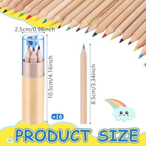 아동용 미니 드로잉 색연필 16팩 - 8.4cm(3.3인치) 짧고 뚱뚱한 색연필, 튜브 포함, 성인 컬러링 북, 교실 학교용