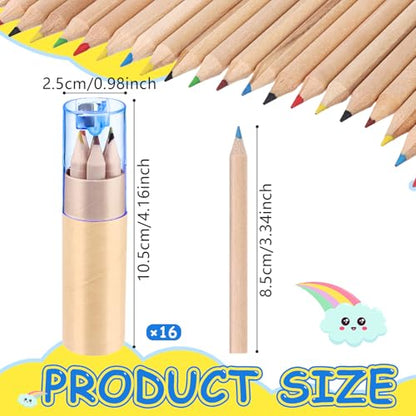 아동용 미니 드로잉 색연필 16팩 - 8.4cm(3.3인치) 짧고 뚱뚱한 색연필, 튜브 포함, 성인 컬러링 북, 교실 학교용