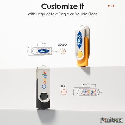 Custom Swivel USB Flash Drive 2GB Promotional Product Personalized with Your Logo - Bulk USB 2.0 - Customizable 50 Pack - size: 2GB